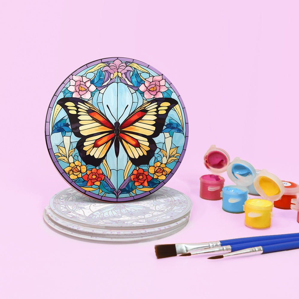Radiant Butterfly Garden - Coasters Paint by Numbers Kit (4 Pieces) paint by numbers kit