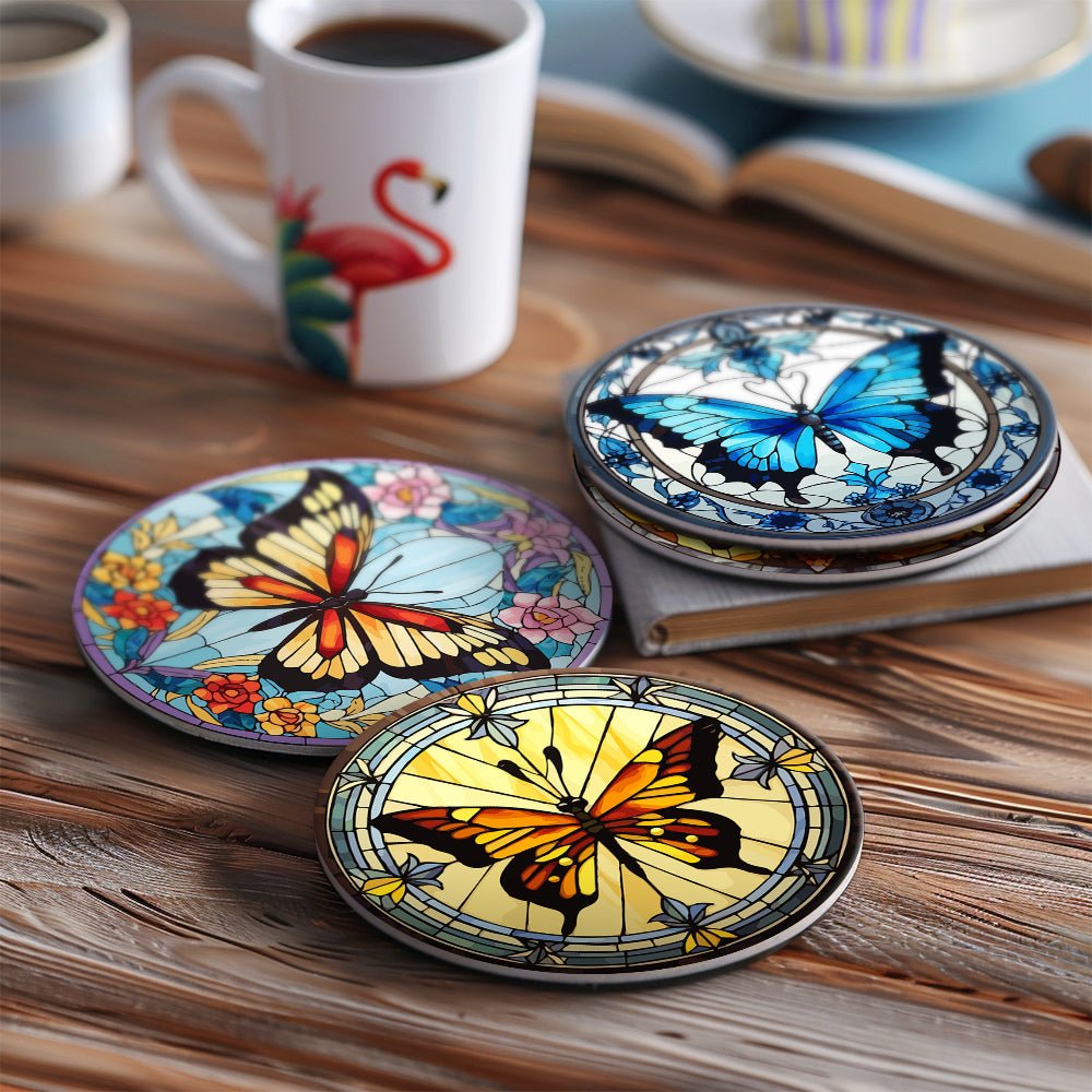 Radiant Butterfly Garden - Coasters Paint by Numbers Kit (4 Pieces) paint by numbers kit
