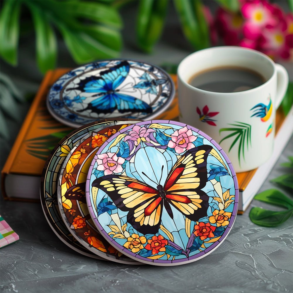 Radiant Butterfly Garden - Coasters Paint by Numbers Kit (4 Pieces) paint by numbers kit