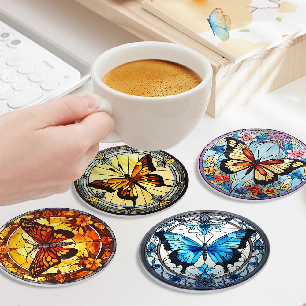 Radiant Butterfly Garden - Coasters Paint by Numbers Kit (4 Pieces) paint by numbers kit
