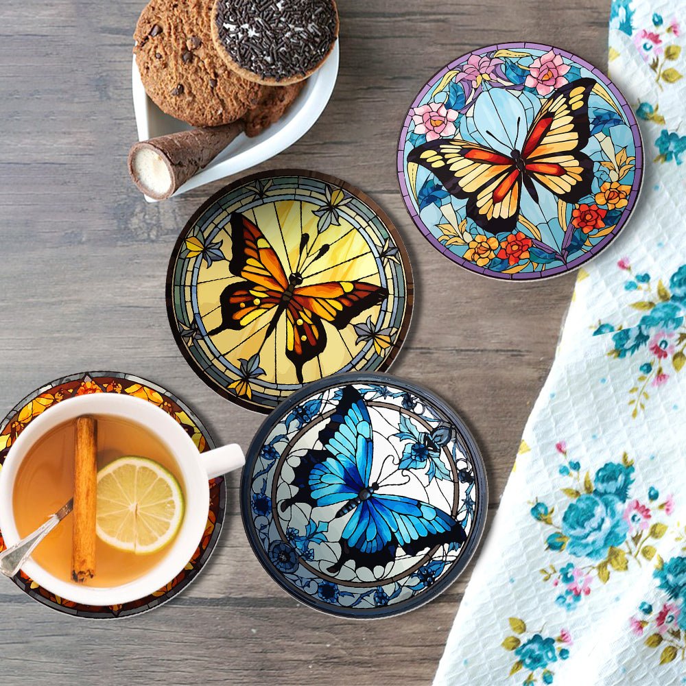 Radiant Butterfly Garden - Coasters Paint by Numbers Kit (4 Pieces) paint by numbers kit