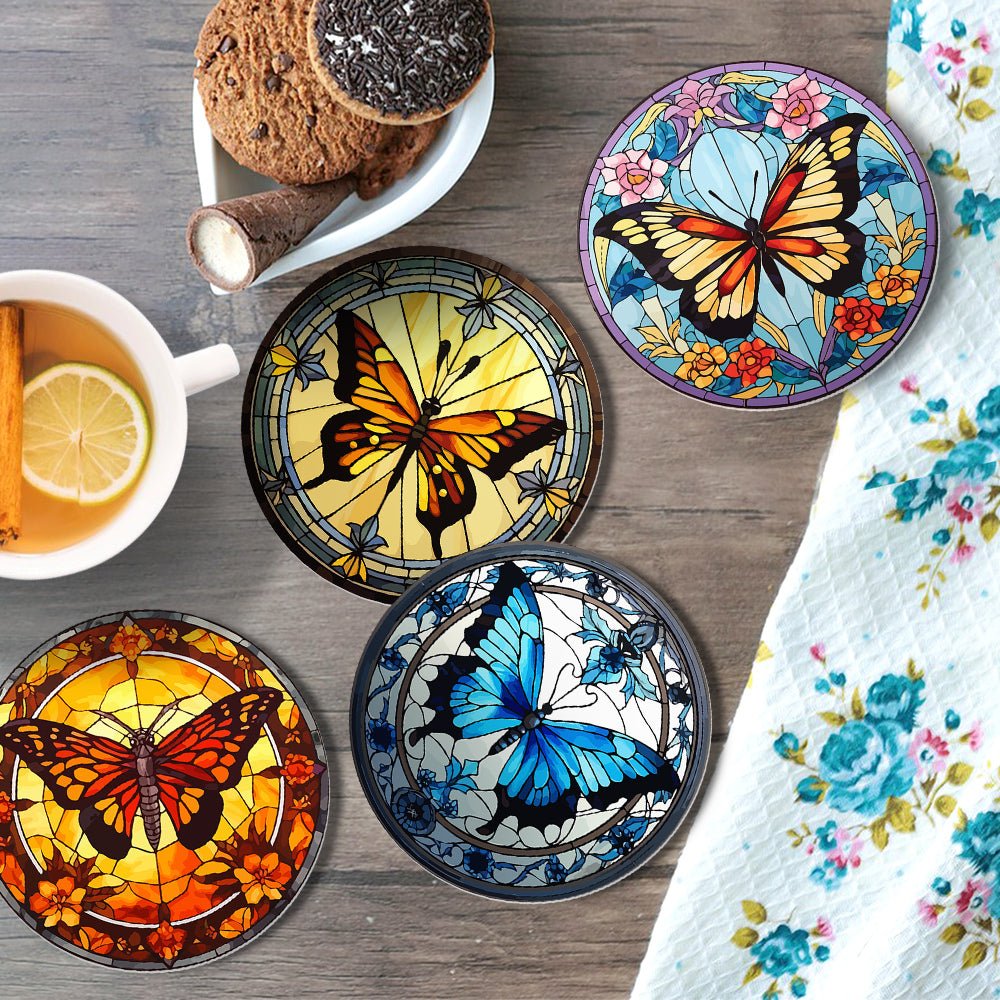 Radiant Butterfly Garden - Coasters Paint by Numbers Kit (4 Pieces) paint by numbers kit