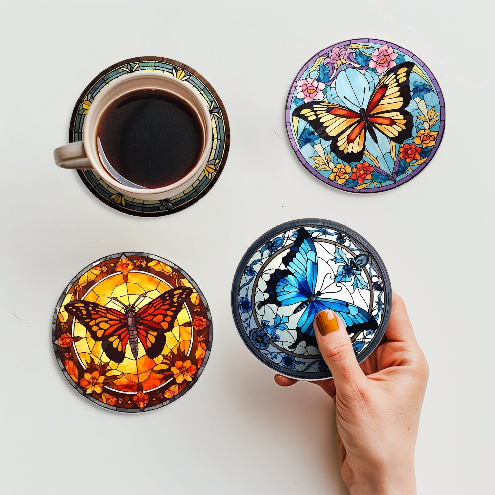 Radiant Butterfly Garden - Coasters Paint by Numbers Kit (4 Pieces) paint by numbers kit