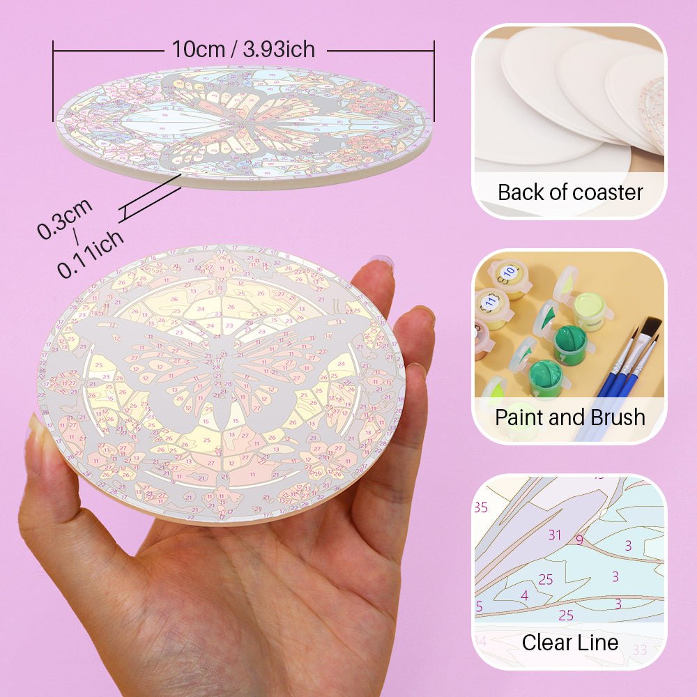 Radiant Butterfly Garden - Coasters Paint by Numbers Kit (4 Pieces) paint by numbers kit