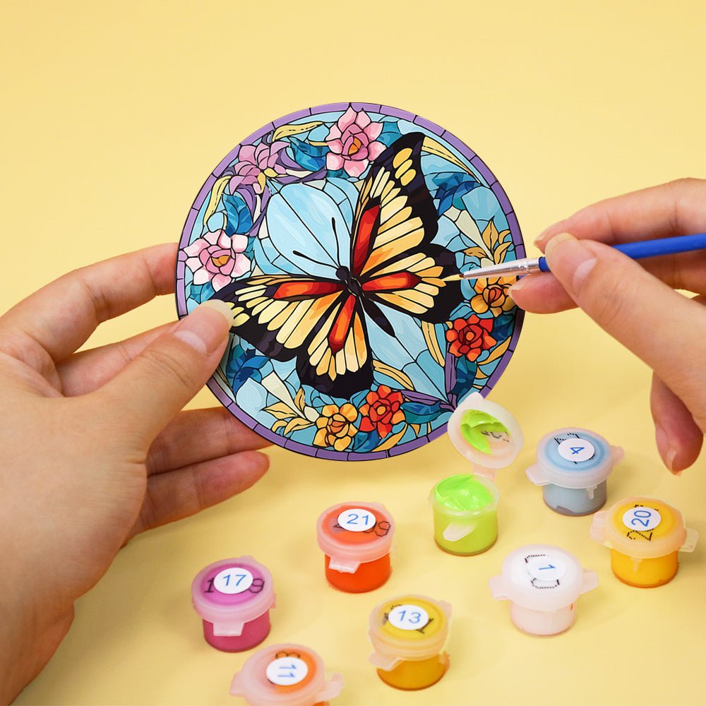 Radiant Butterfly Garden - Coasters Paint by Numbers Kit (4 Pieces) paint by numbers kit