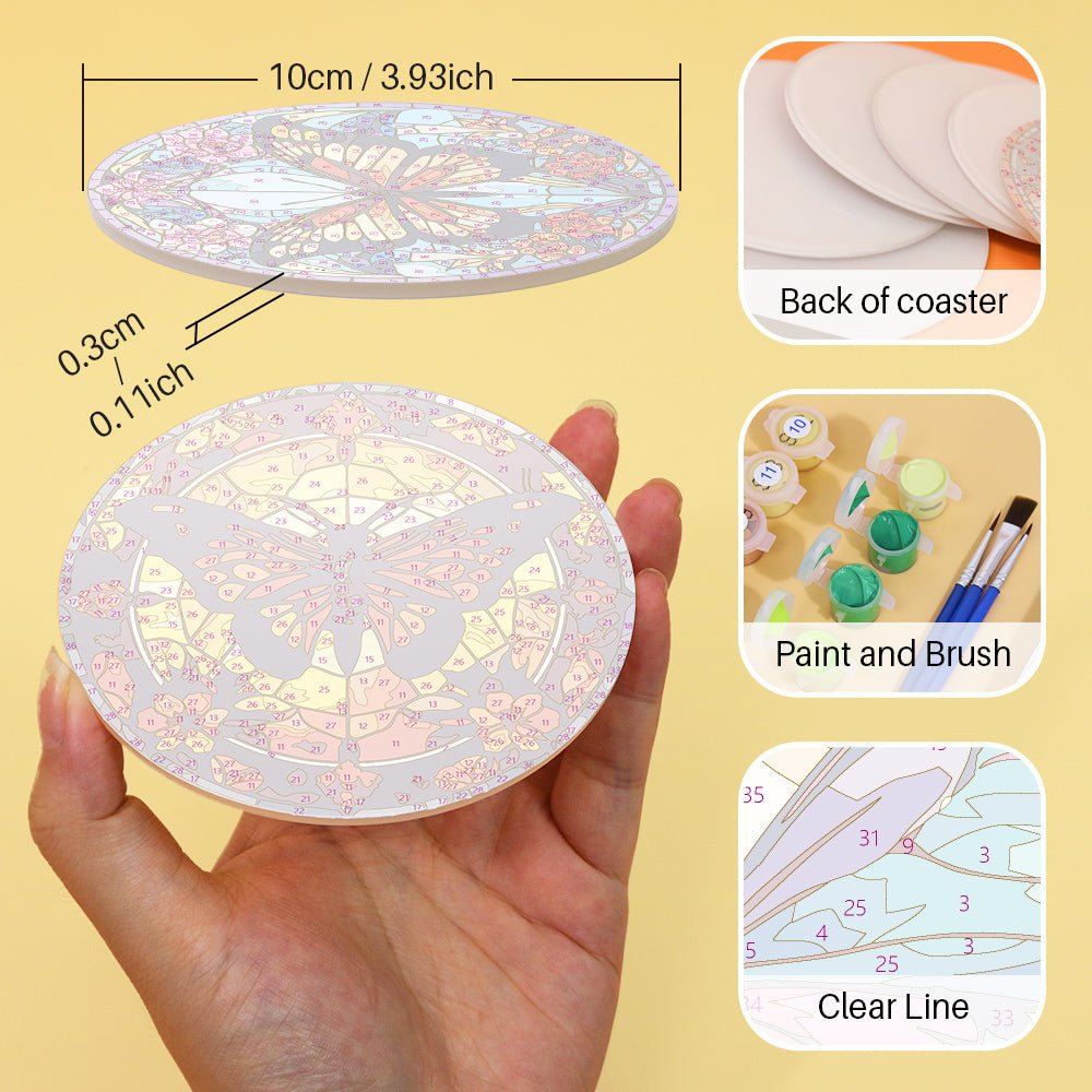 Radiant Butterfly Garden - Coasters Paint by Numbers Kit (4 Pieces) paint by numbers kit