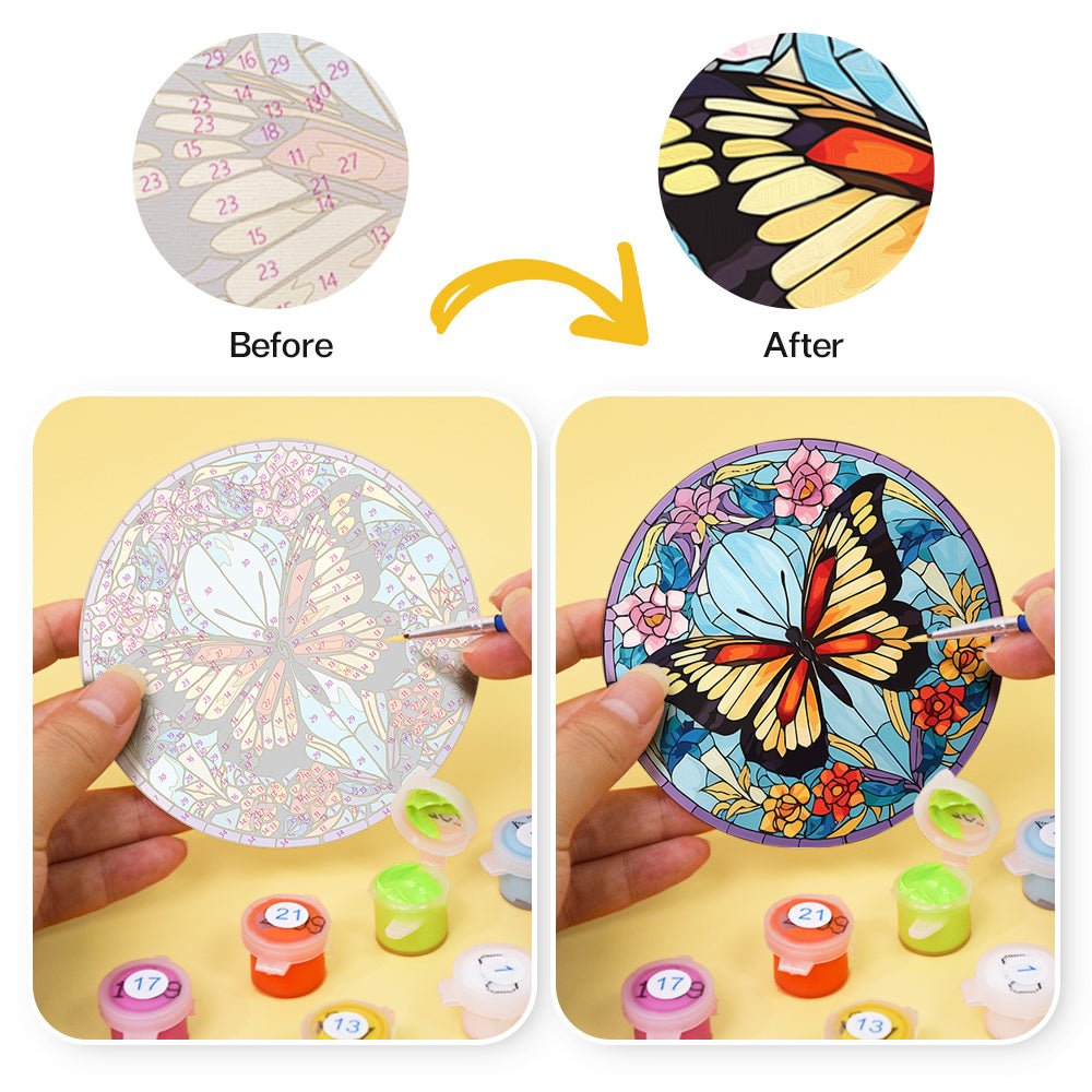 Radiant Butterfly Garden - Coasters Paint by Numbers Kit (4 Pieces) paint by numbers kit
