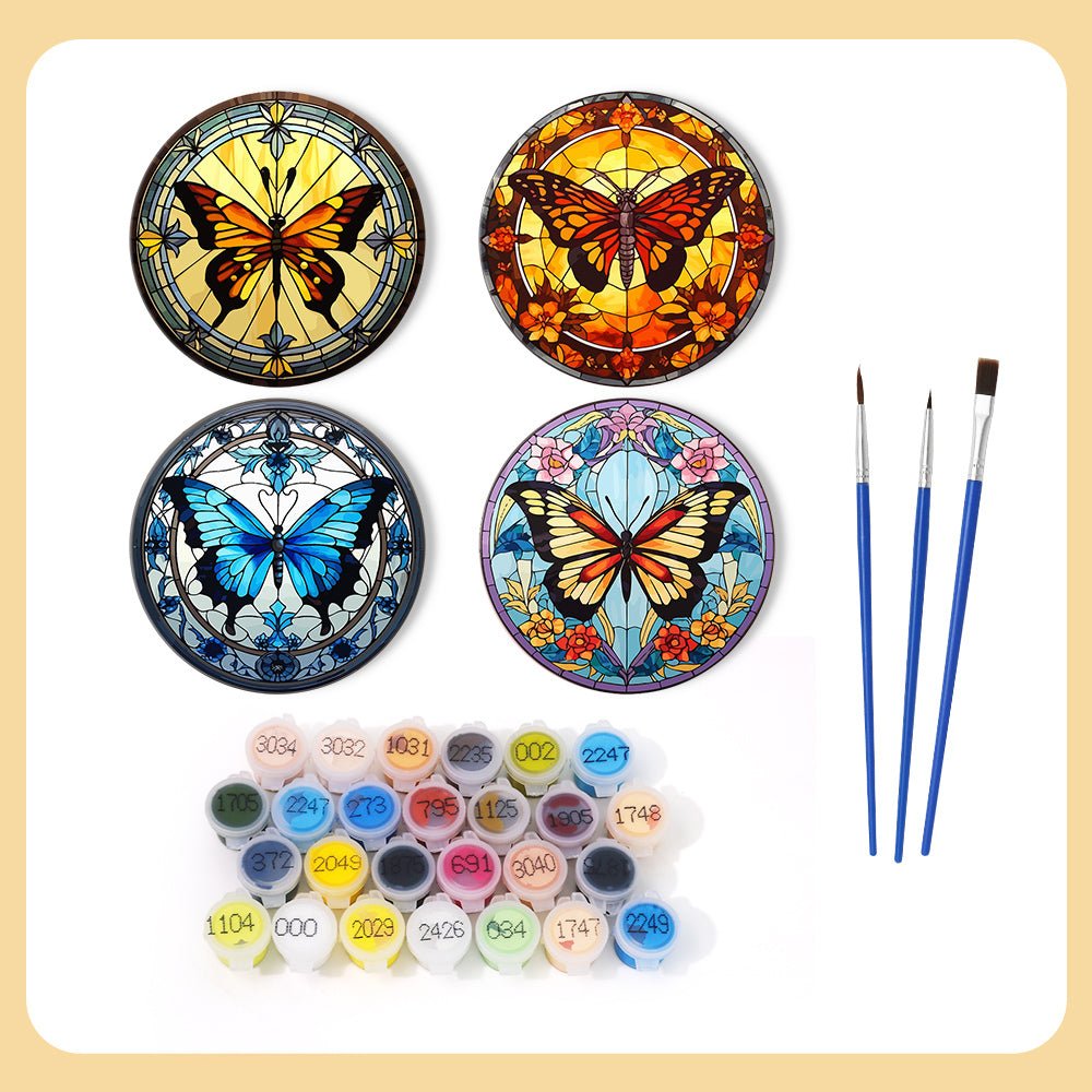 Radiant Butterfly Garden - Coasters Paint by Numbers Kit (4 Pieces) paint by numbers kit