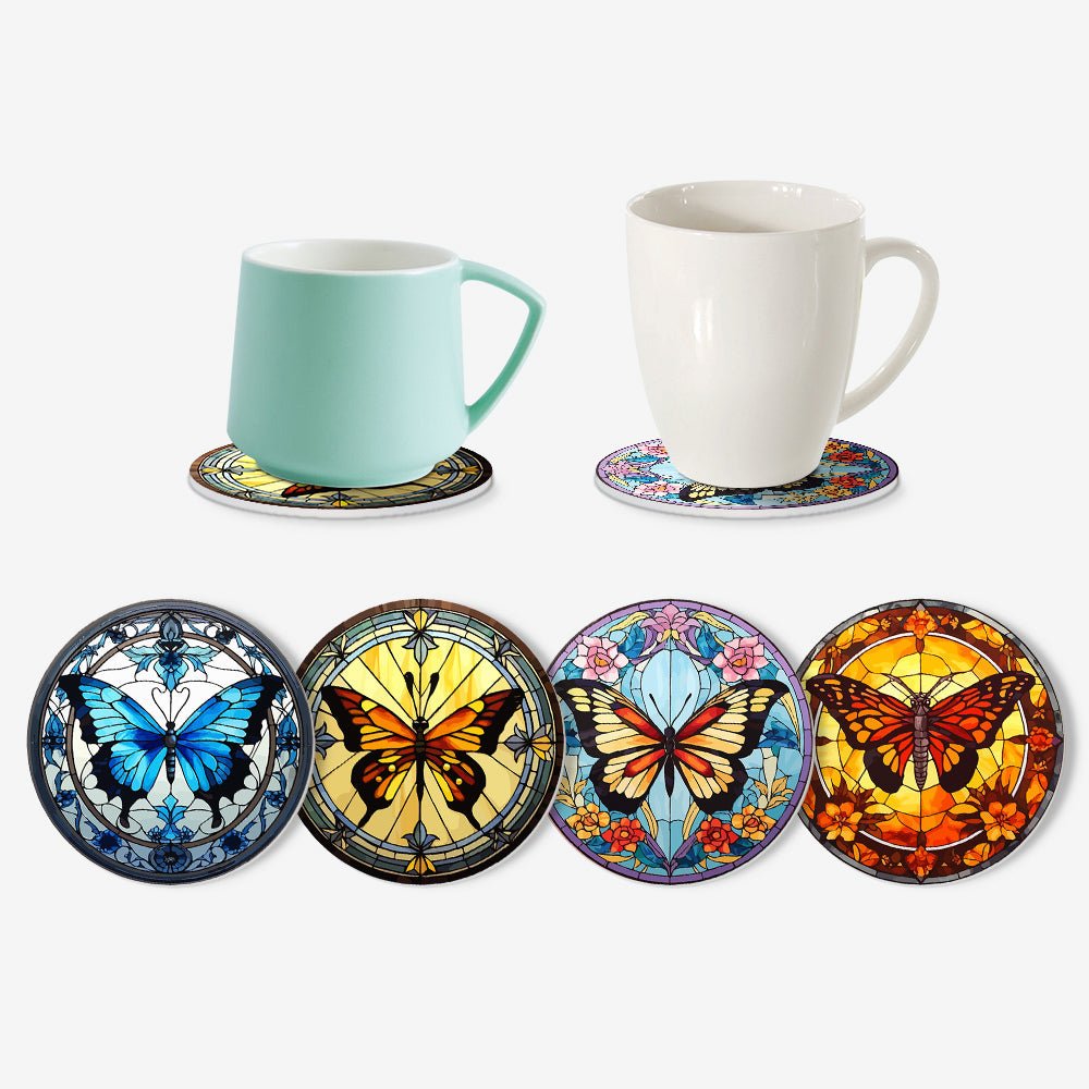 Radiant Butterfly Garden - Coasters Paint by Numbers Kit (4 Pieces) paint by numbers kit