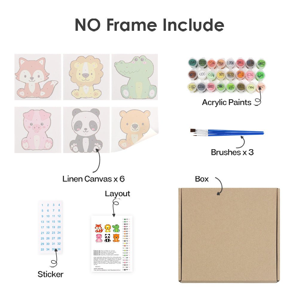 Tiny Jungle Friends - Mini Paint by Numbers Kit (6 Pieces) paint by numbers kit