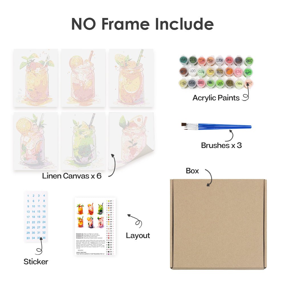 Citrus Mason Drinks - Mini Paint by Numbers Kit (6 Pieces) paint by numbers kit