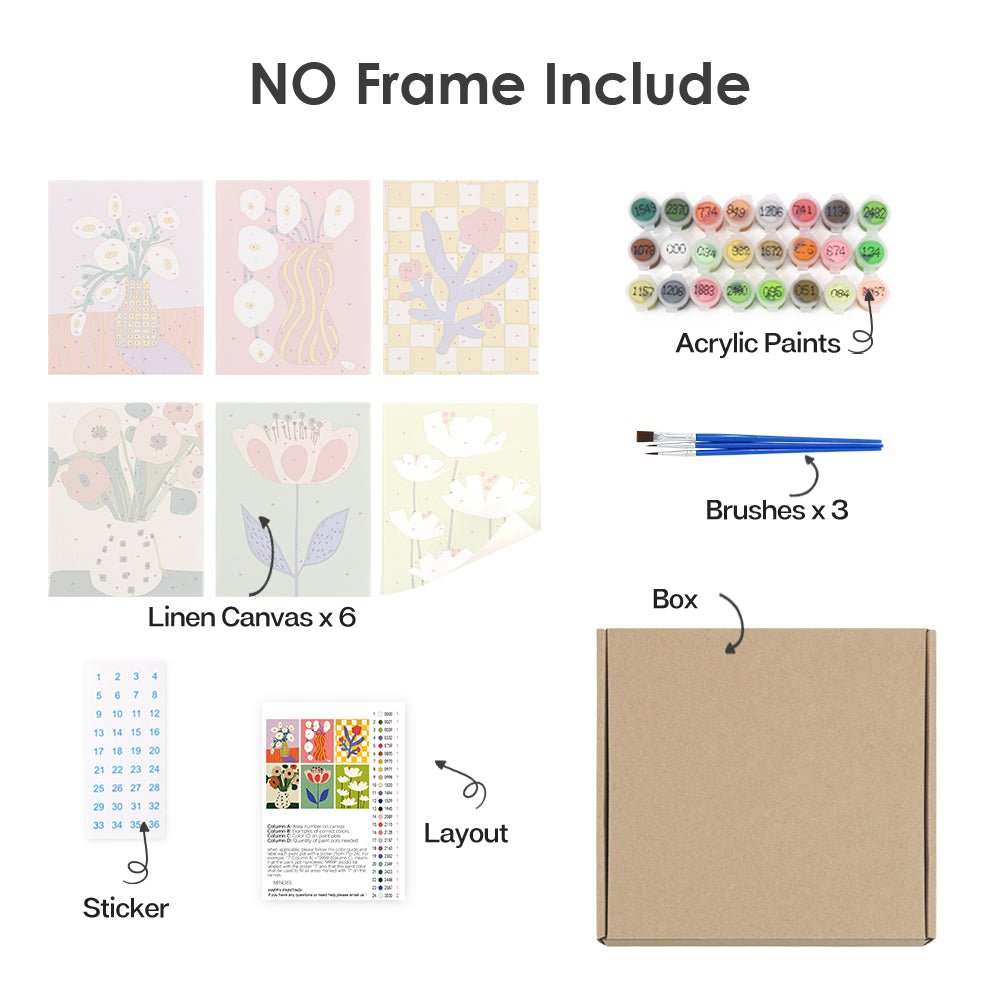 Modern Bloom Gallery - Mini Paint by Numbers Kit (6 Pieces) paint by numbers kit