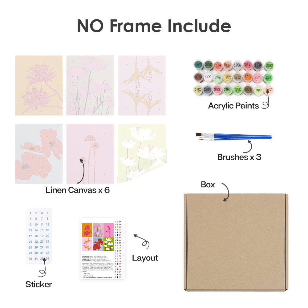 Modern Floral Harmony - Mini Paint by Numbers Kit (6 Pieces) paint by numbers kit