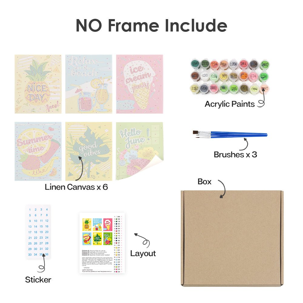 Good Vibes Summer Club - Mini Paint by Numbers Kit (6 Pieces) paint by numbers kit
