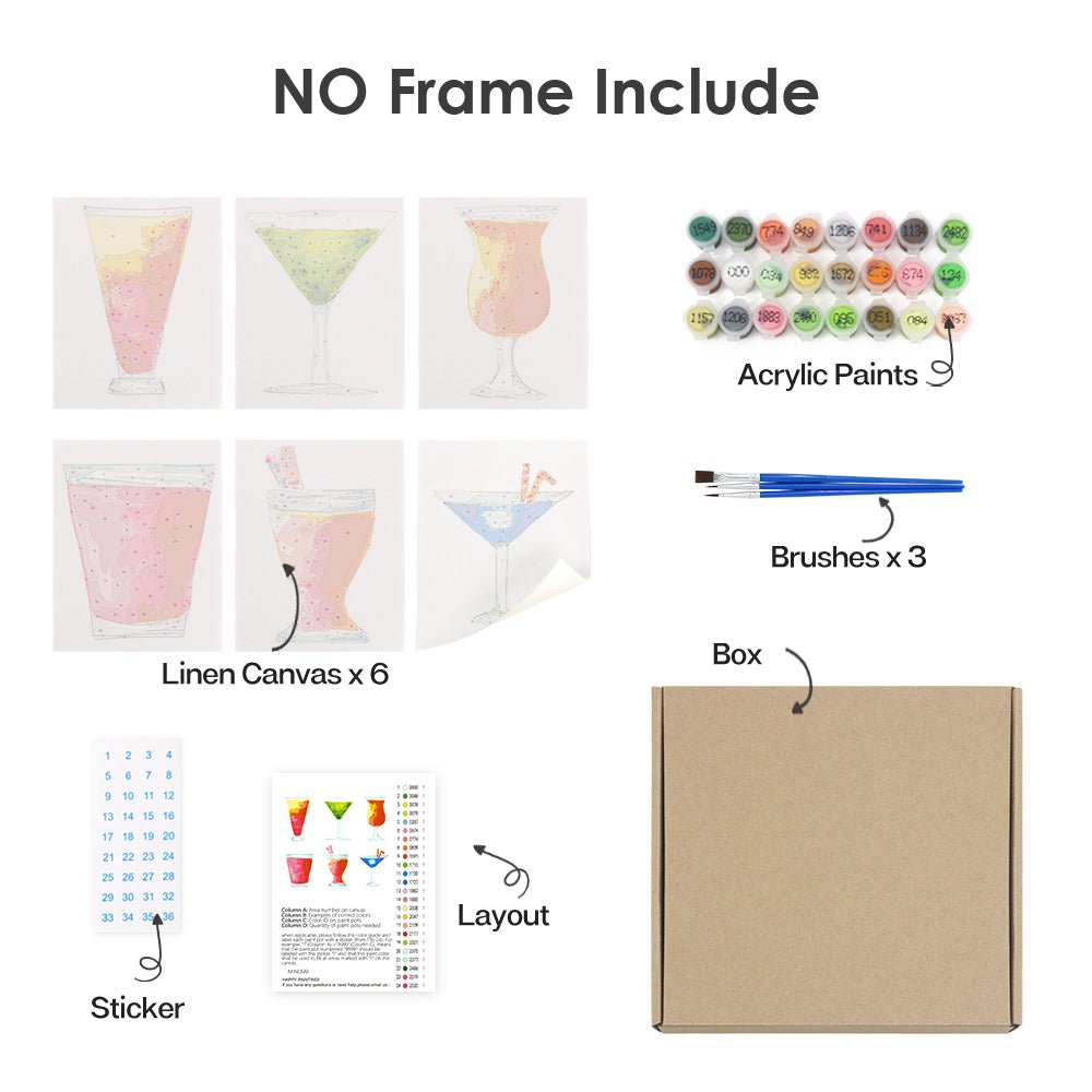Modern Cocktail Shades - Mini Paint by Numbers Kit (6 Pieces) paint by numbers kit