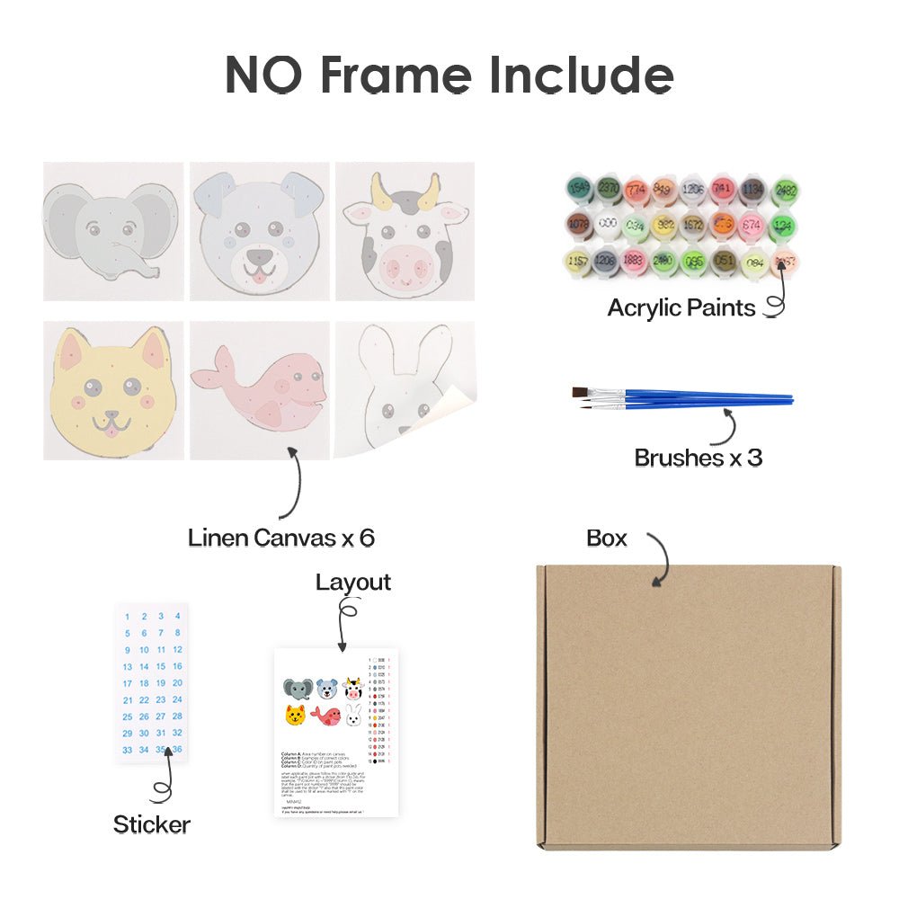 Smiley Animal Faces Mini Paint by Numbers Kit (6 Pieces) paint by numbers kit