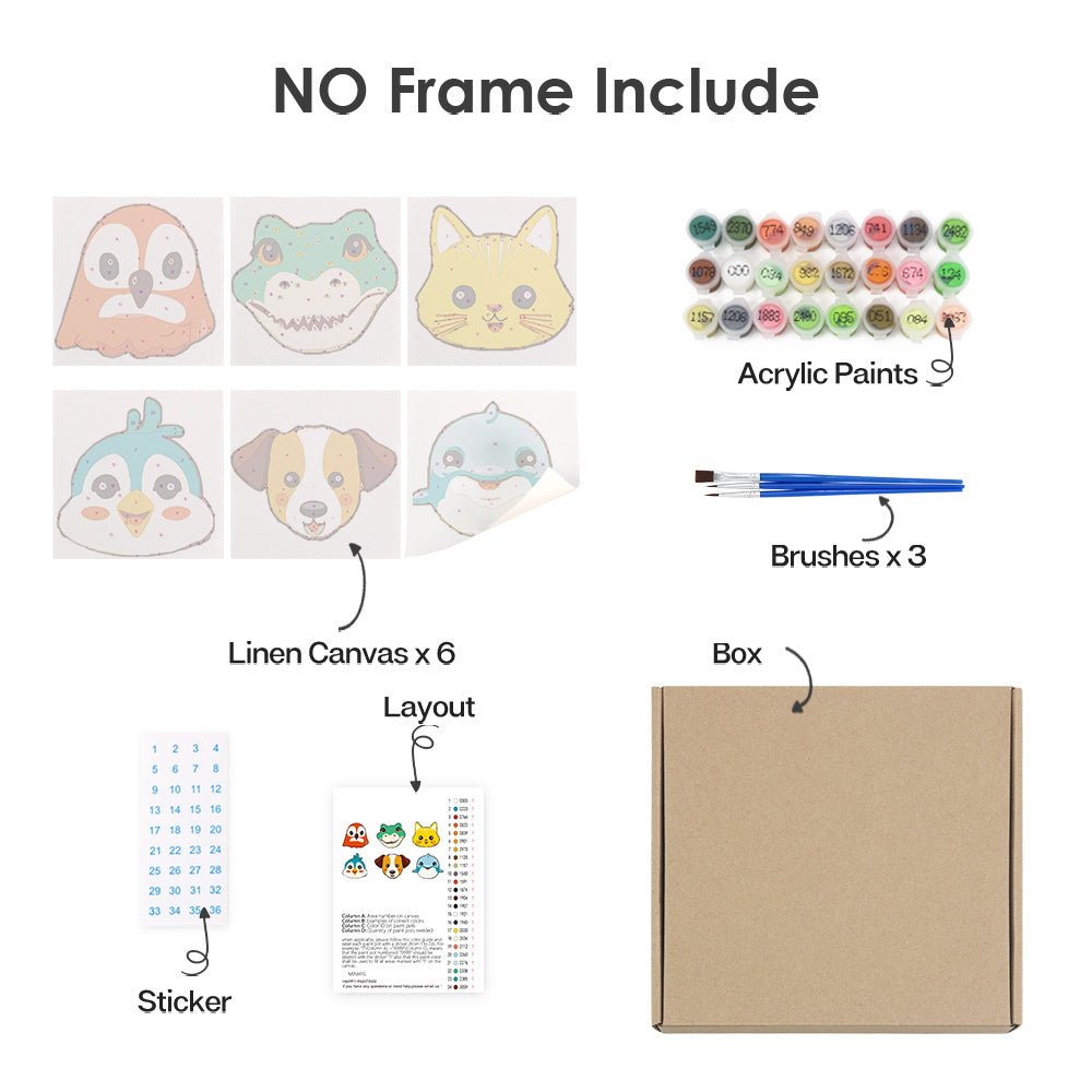 Sweet Animal Faces - Mini Paint by Numbers Kit (6 Pieces) paint by numbers kit