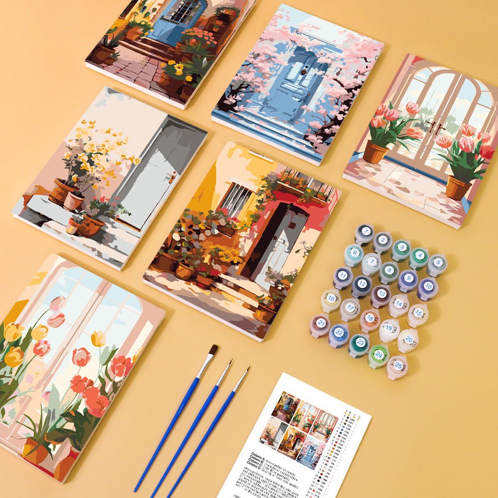 Blooming Doorways - Mini Paint by Numbers Kit (6 Pieces) paint by numbers kit