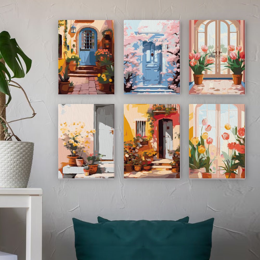 Blooming Doorways - Mini Paint by Numbers Kit (6 Pieces) paint by numbers kit