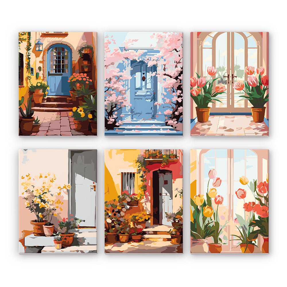 Blooming Doorways - Mini Paint by Numbers Kit (6 Pieces) paint by numbers kit