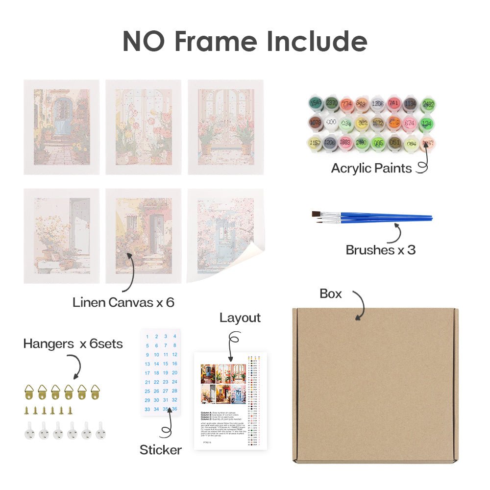 Blooming Doorways - Mini Paint by Numbers Kit (6 Pieces) paint by numbers kit