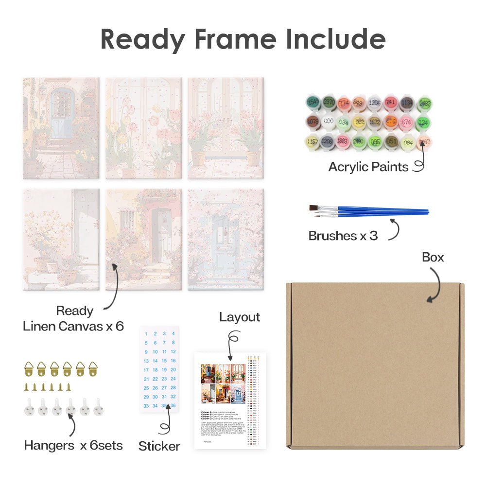 Blooming Doorways - Mini Paint by Numbers Kit (6 Pieces) paint by numbers kit