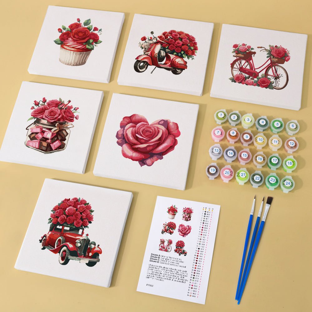 Romantic Rose Moments - Mini Paint by Numbers Kit (6 Pieces)