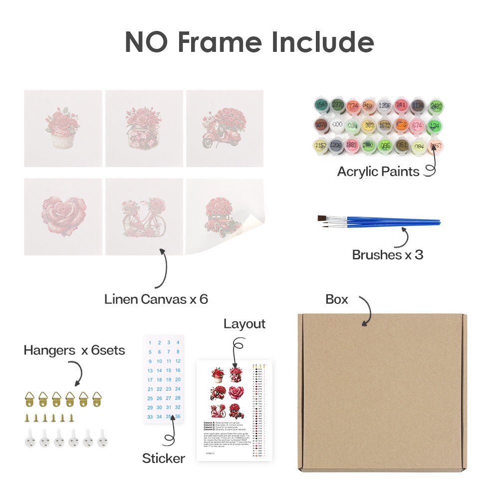 Romantic Rose Moments - Mini Paint by Numbers Kit (6 Pieces)