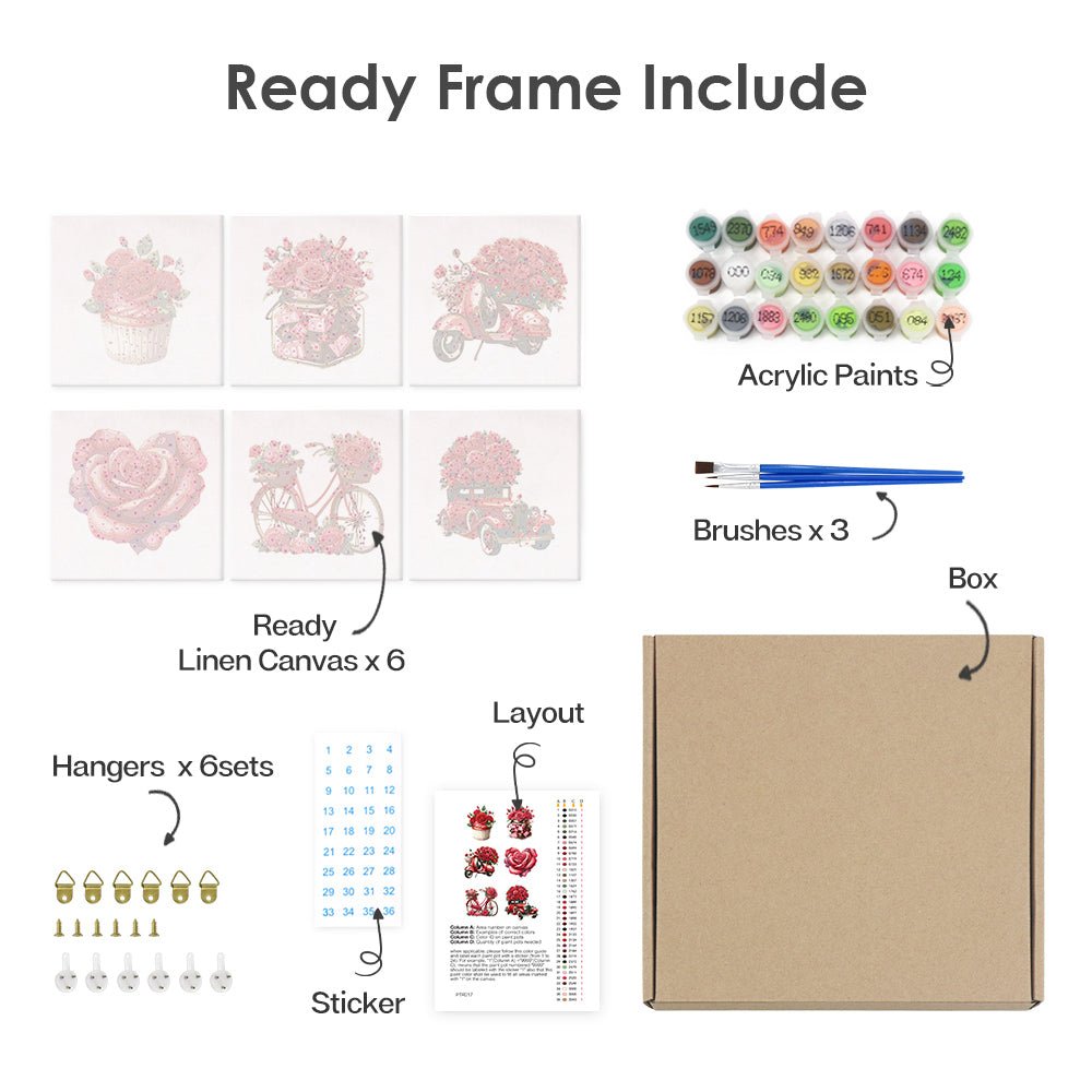 Romantic Rose Moments - Mini Paint by Numbers Kit (6 Pieces)