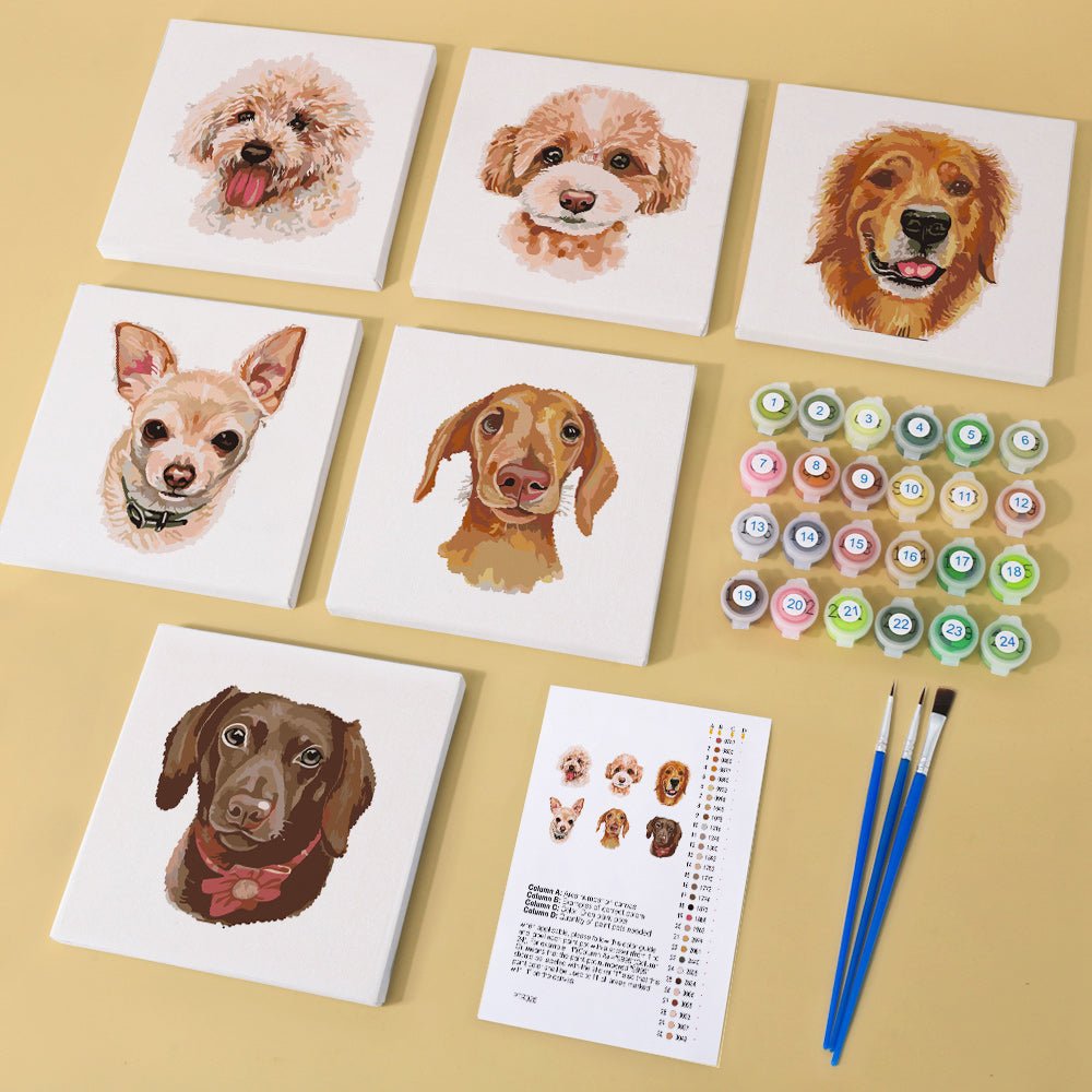 Sweet Puppy Portraits - Mini Paint by Numbers Kit (6 Pieces) paint by numbers kit