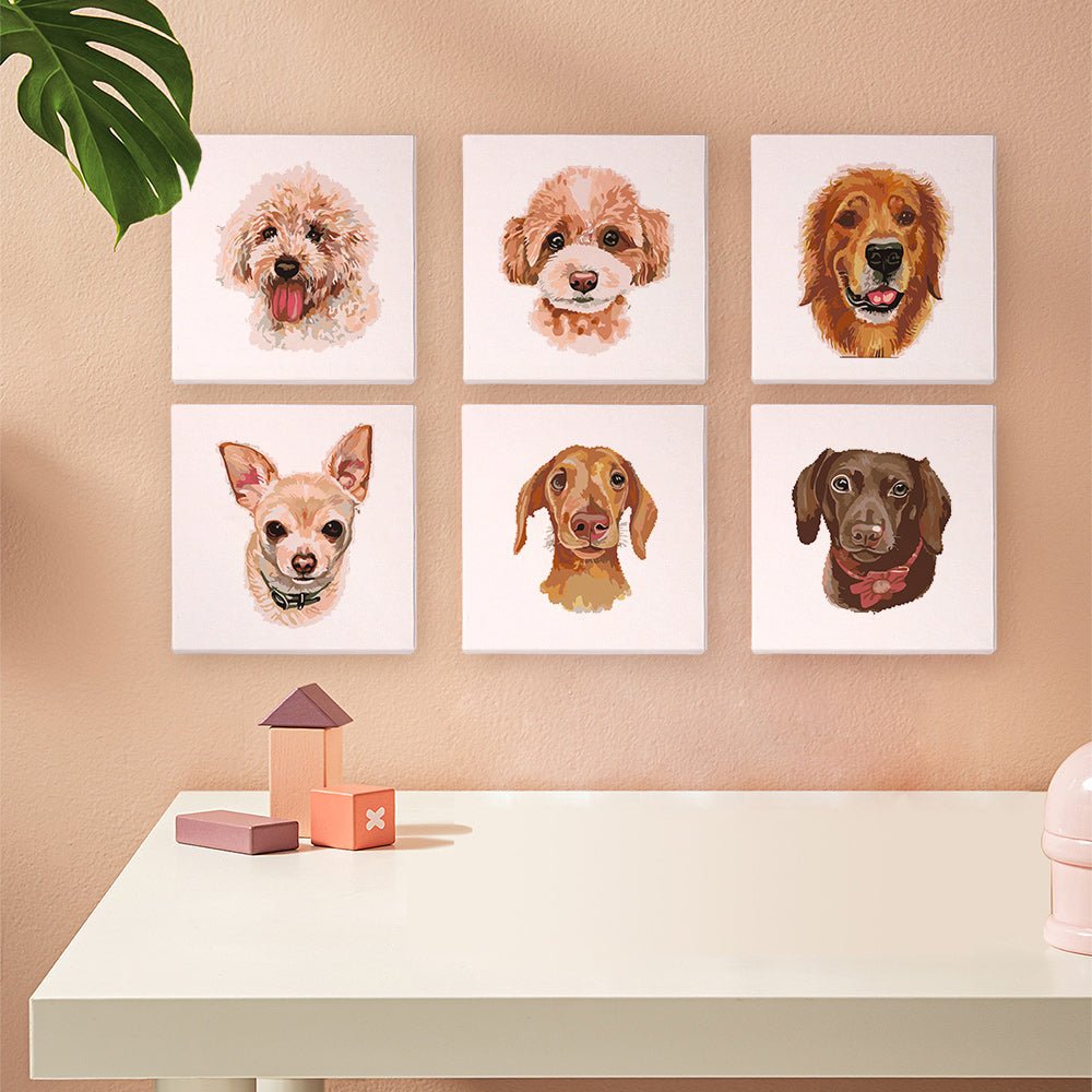 Sweet Puppy Portraits - Mini Paint by Numbers Kit (6 Pieces) paint by numbers kit