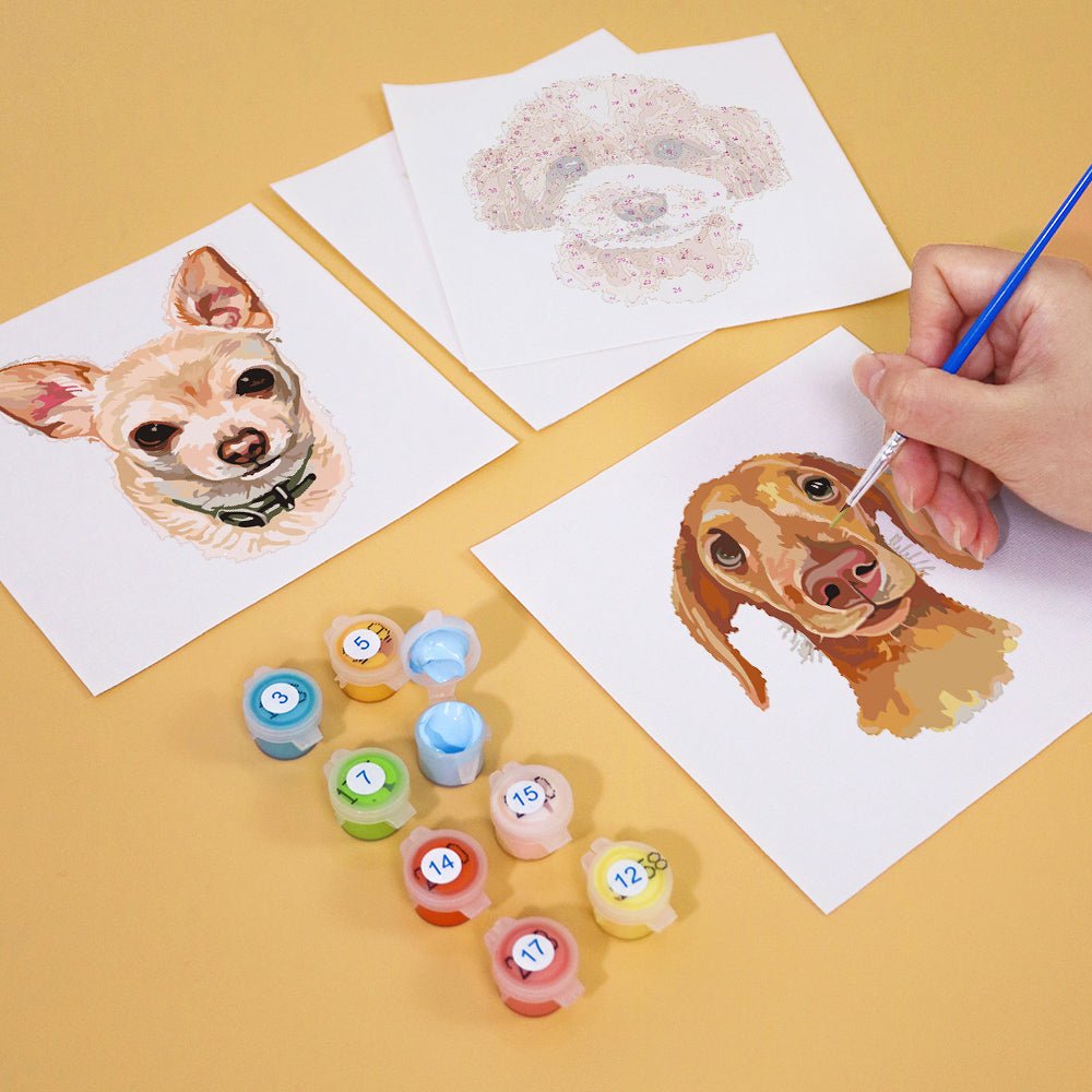 Sweet Puppy Portraits - Mini Paint by Numbers Kit (6 Pieces) paint by numbers kit