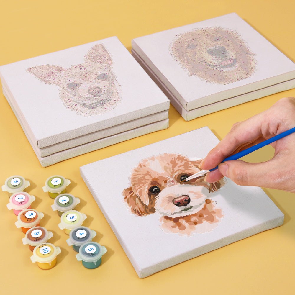 Sweet Puppy Portraits - Mini Paint by Numbers Kit (6 Pieces) paint by numbers kit