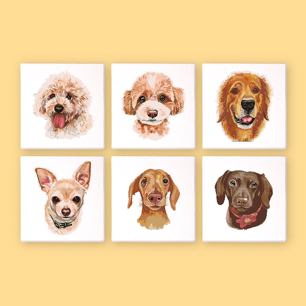 Sweet Puppy Portraits - Mini Paint by Numbers Kit (6 Pieces) paint by numbers kit