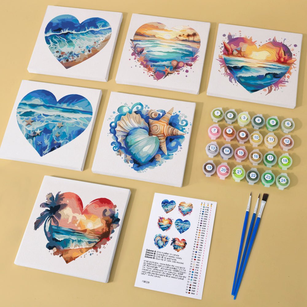 Ocean Love Hearts - Mini Paint by Numbers Kit (6 Pieces) paint by numbers kit