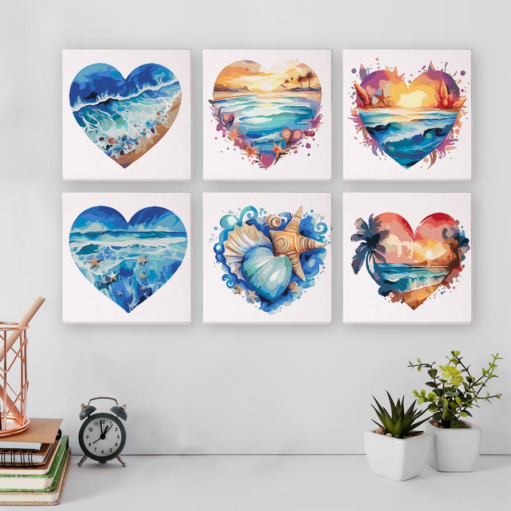 Ocean Love Hearts - Mini Paint by Numbers Kit (6 Pieces) paint by numbers kit