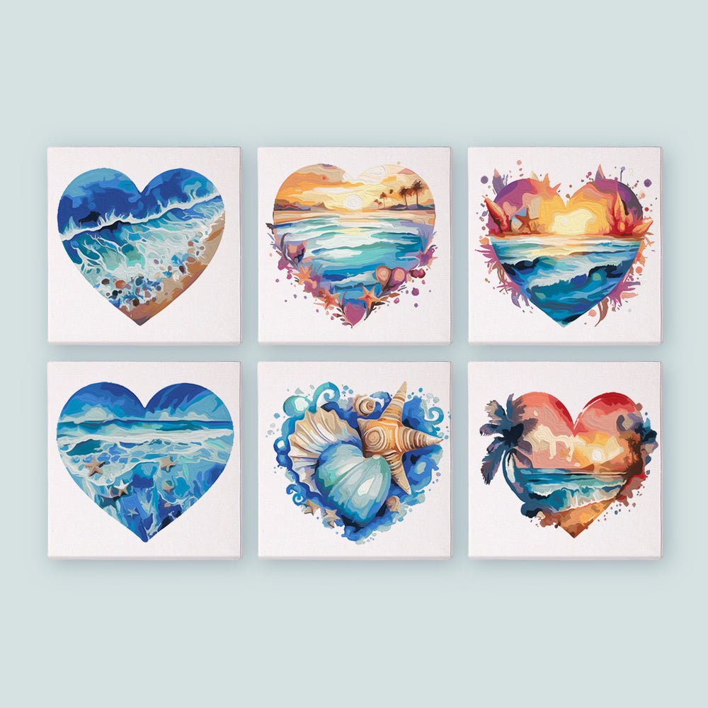 Ocean Love Hearts - Mini Paint by Numbers Kit (6 Pieces) paint by numbers kit