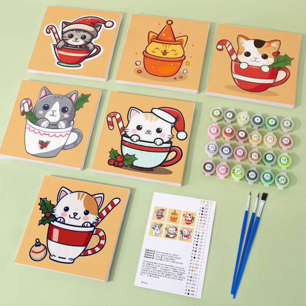 Cozy Christmas Kittens - Mini Paint by Numbers Kit (6 Pieces) paint by numbers kit