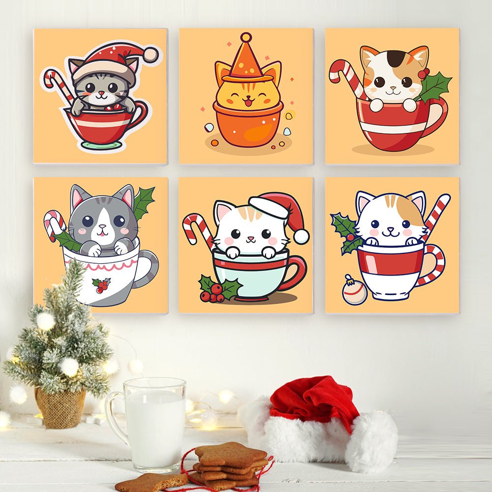Cozy Christmas Kittens - Mini Paint by Numbers Kit (6 Pieces) paint by numbers kit