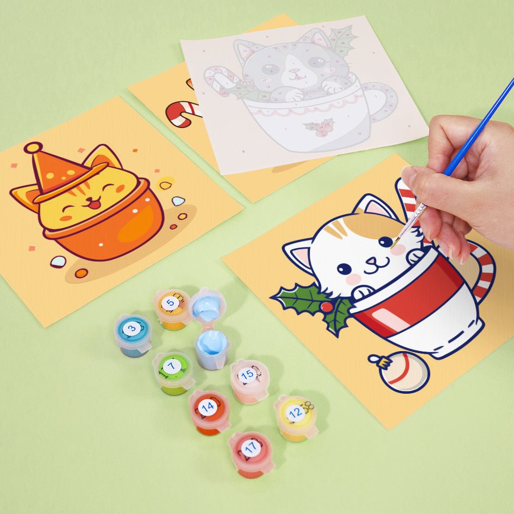 Cozy Christmas Kittens - Mini Paint by Numbers Kit (6 Pieces) paint by numbers kit