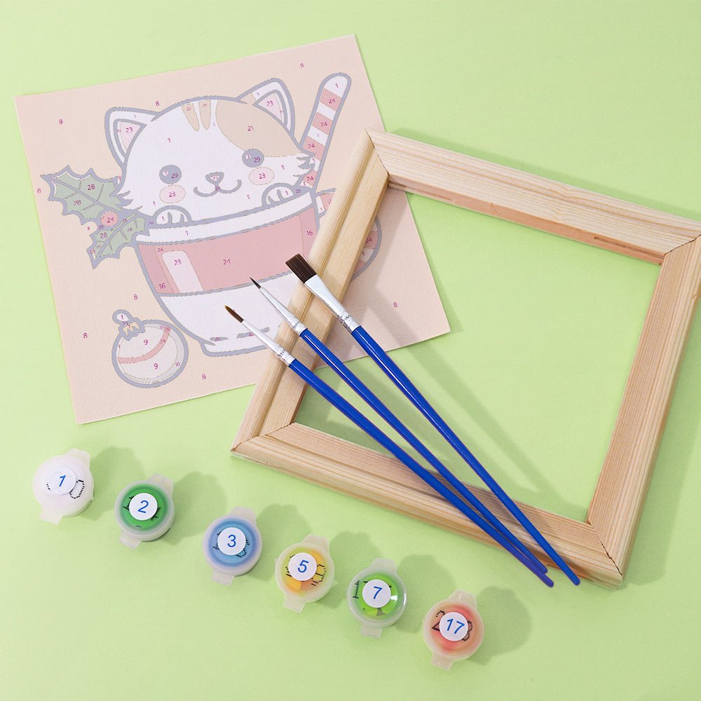 Cozy Christmas Kittens - Mini Paint by Numbers Kit (6 Pieces) paint by numbers kit