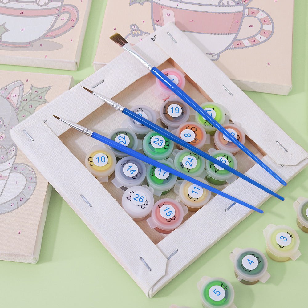 Cozy Christmas Kittens - Mini Paint by Numbers Kit (6 Pieces) paint by numbers kit