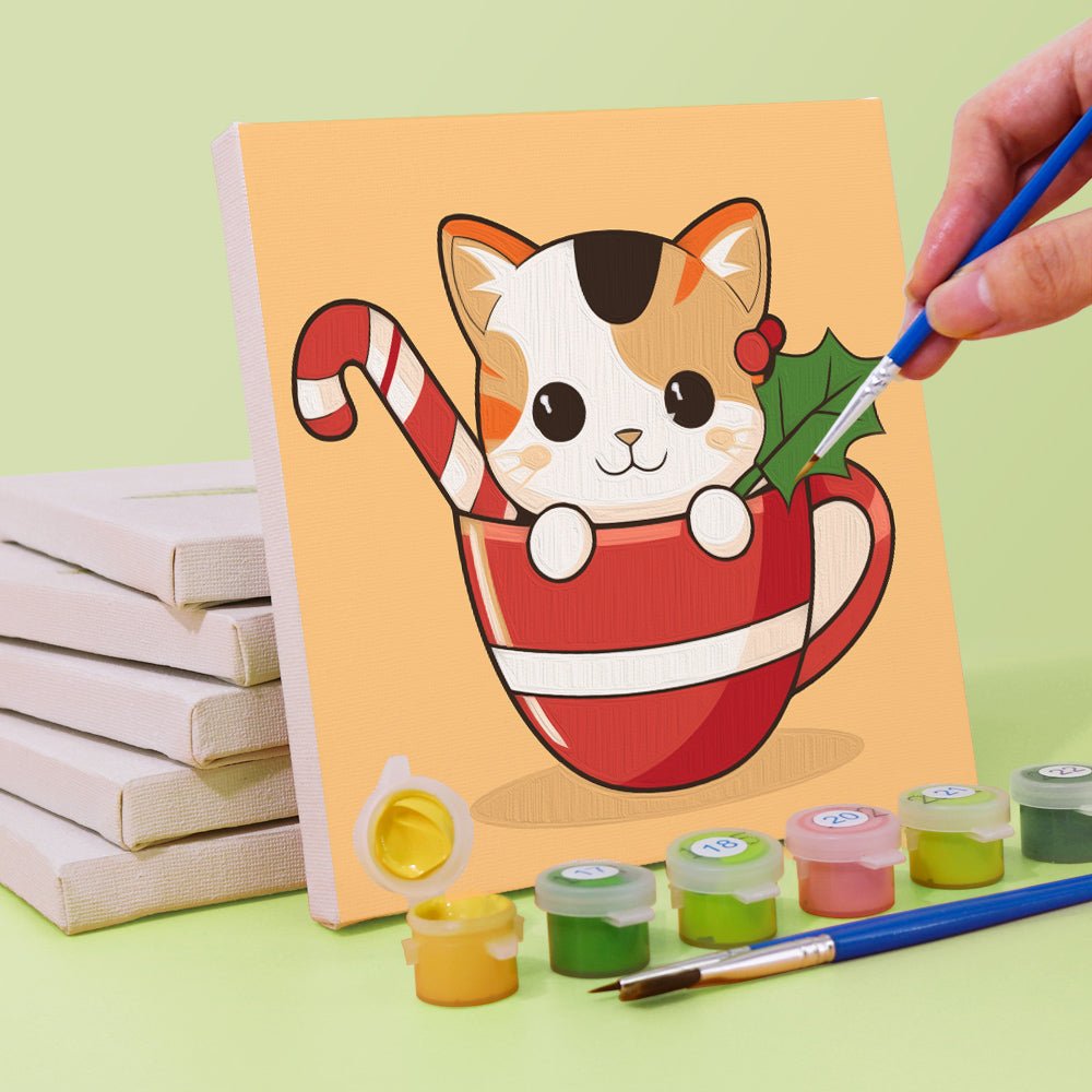 Cozy Christmas Kittens - Mini Paint by Numbers Kit (6 Pieces) paint by numbers kit