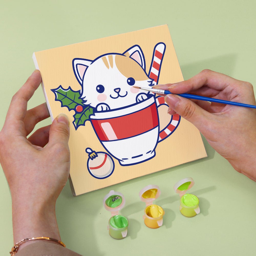 Cozy Christmas Kittens - Mini Paint by Numbers Kit (6 Pieces) paint by numbers kit