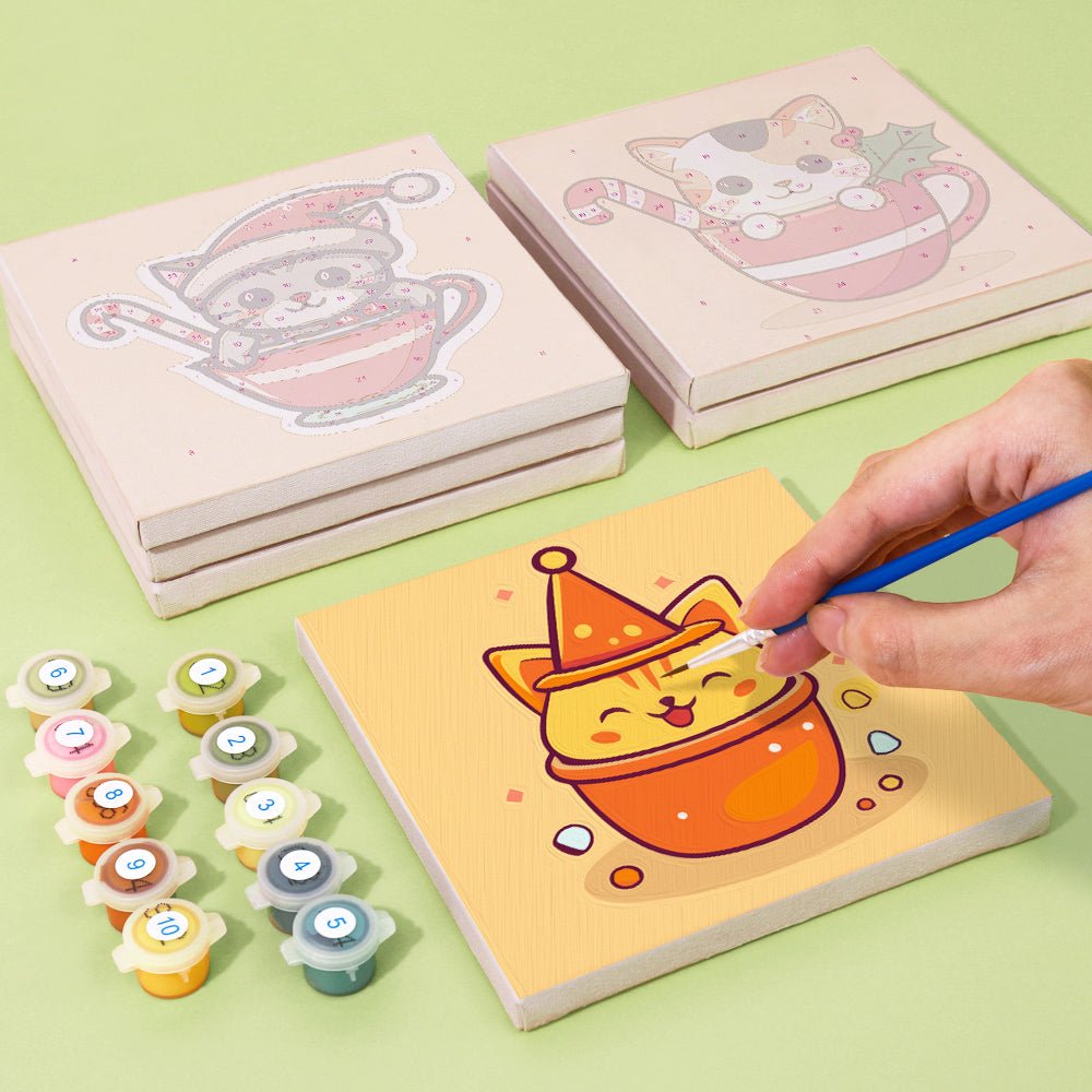 Cozy Christmas Kittens - Mini Paint by Numbers Kit (6 Pieces) paint by numbers kit