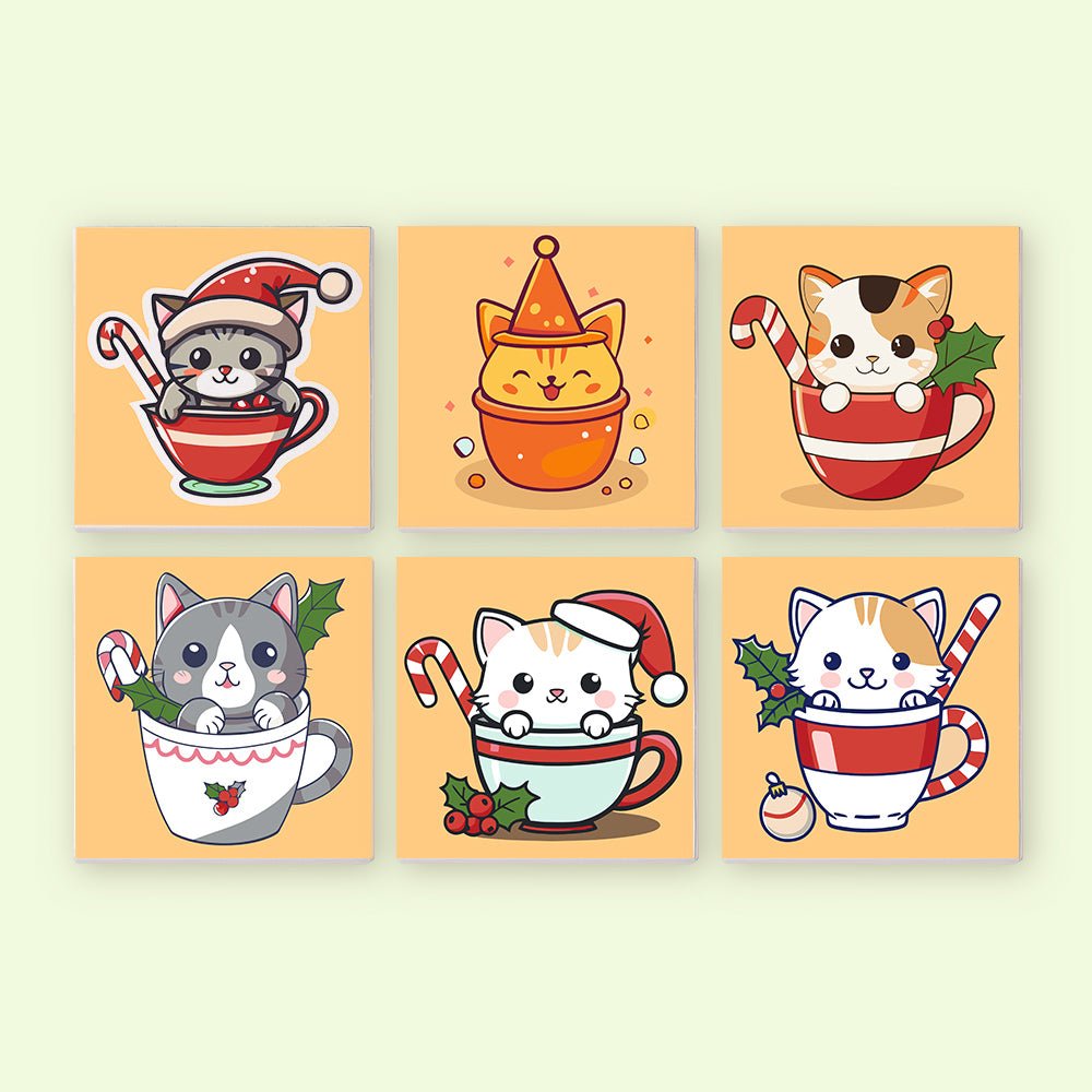 Cozy Christmas Kittens - Mini Paint by Numbers Kit (6 Pieces) paint by numbers kit