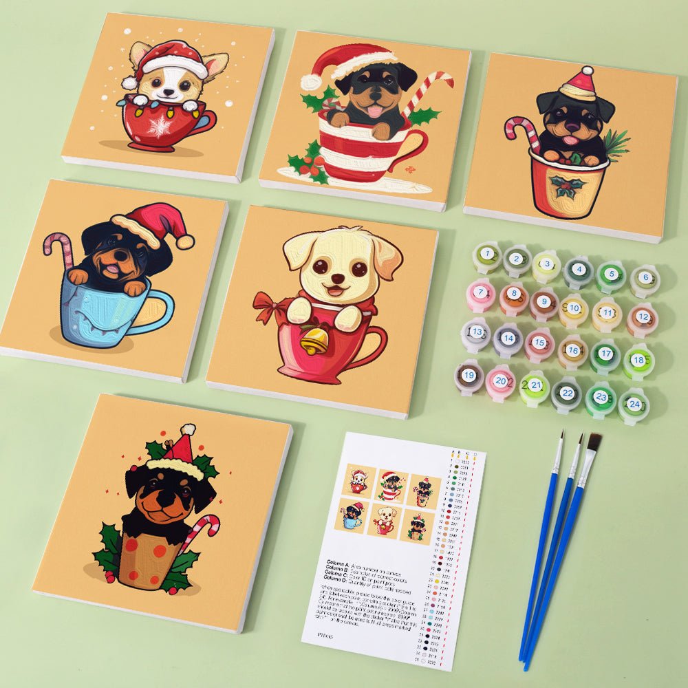 Holiday Puppy Cheer - Mini Paint by Numbers Kit (6 Pieces)