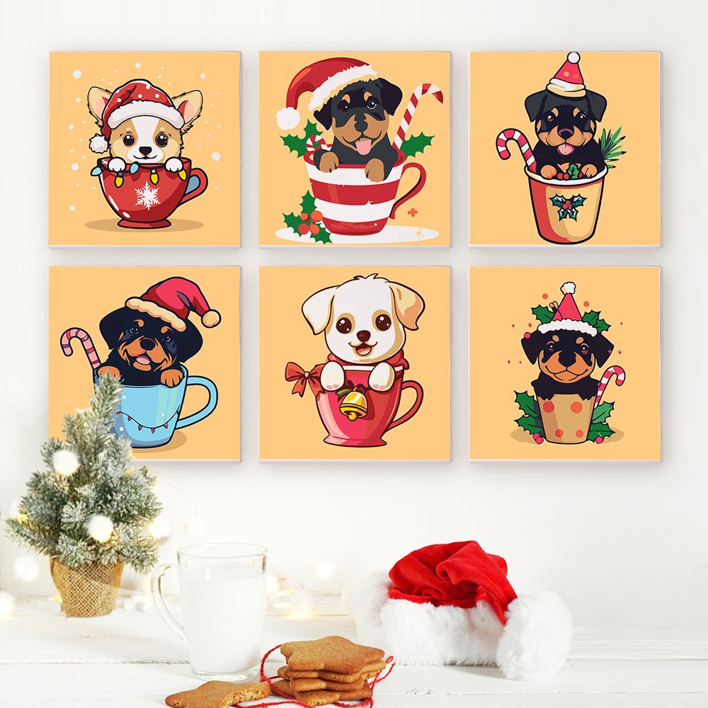 Holiday Puppy Cheer - Mini Paint by Numbers Kit (6 Pieces)