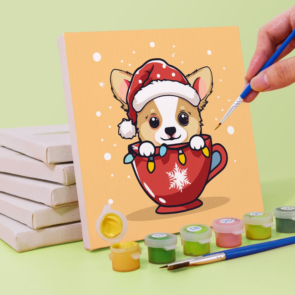 Holiday Puppy Cheer - Mini Paint by Numbers Kit (6 Pieces)