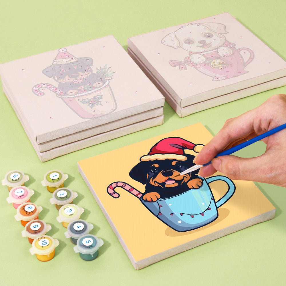 Holiday Puppy Cheer - Mini Paint by Numbers Kit (6 Pieces)